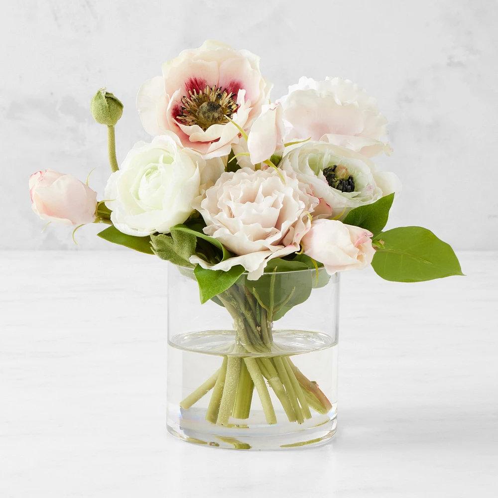 Famille Rose Faux Mini Floral Arrangement in Glass Vase