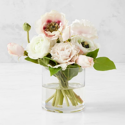 Famille Rose Faux Mini Floral Arrangement in Glass Vase