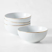 Pillivuyt Plisse Gold Porcelain Cereal Bowls, Set of 4