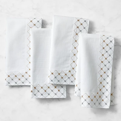 Metallic Lattice Border Napkins, Set of 4