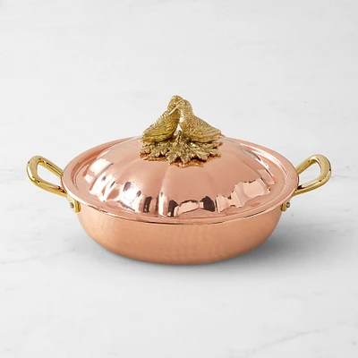 Ruffoni Historia Hammered Copper Braiser with Lovebirds Knob, 4-Qt.