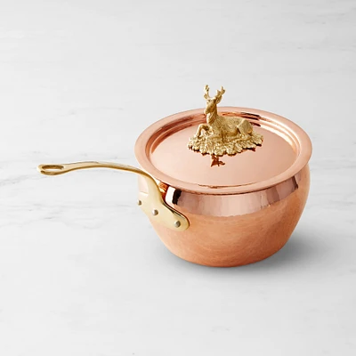 Ruffoni Historia Hammered Copper Sauce Pan with Stag Knob, 3-Qt.