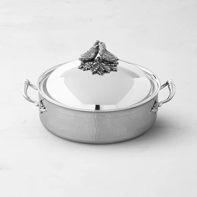 Ruffoni Opus Prima Hammered Stainless- Steel Braiser with Lovebirds Knob, 7-Qt.