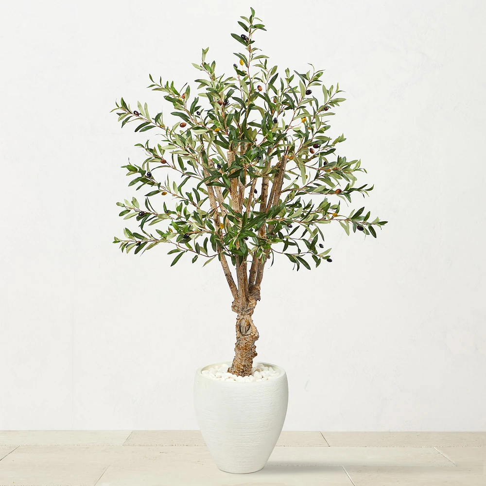 Faux Olive Tree in White Planter, 53"