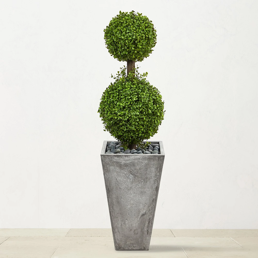 Faux Indoor/Outdoor Double Boxwood Topiary Tree in Cement Planter, 48"