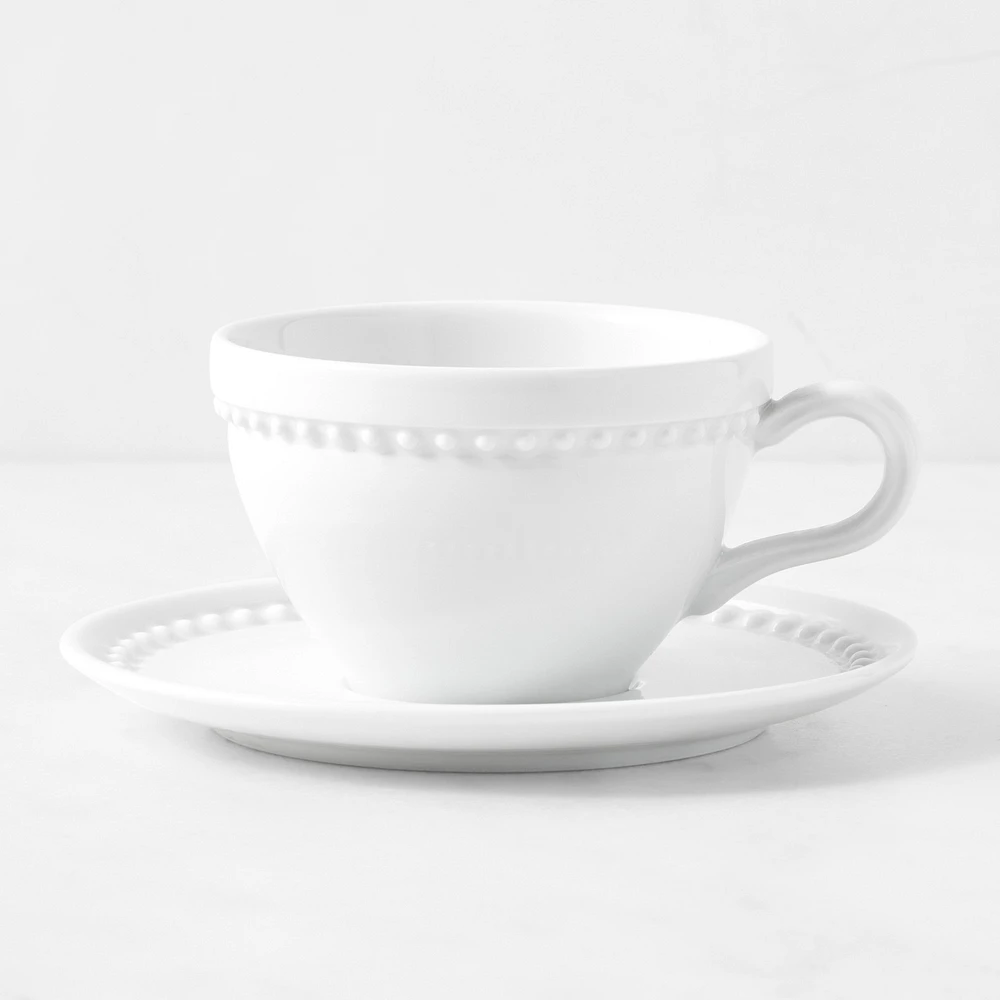 Pillivuyt Beaded Coupe Porcelain Cups & Saucers