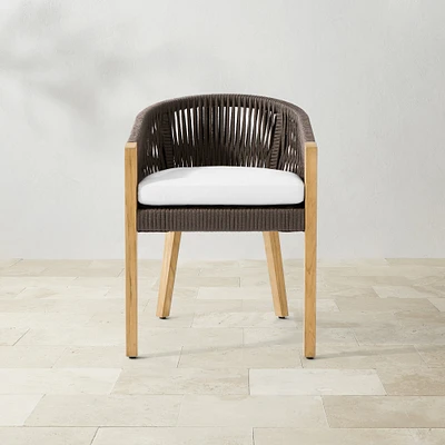 Pasadena Outdoor Teak and Brown Rope Dining Armchair