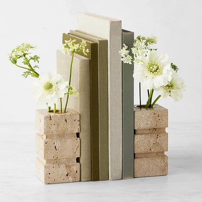 Travertine Bud Vase Book Ends