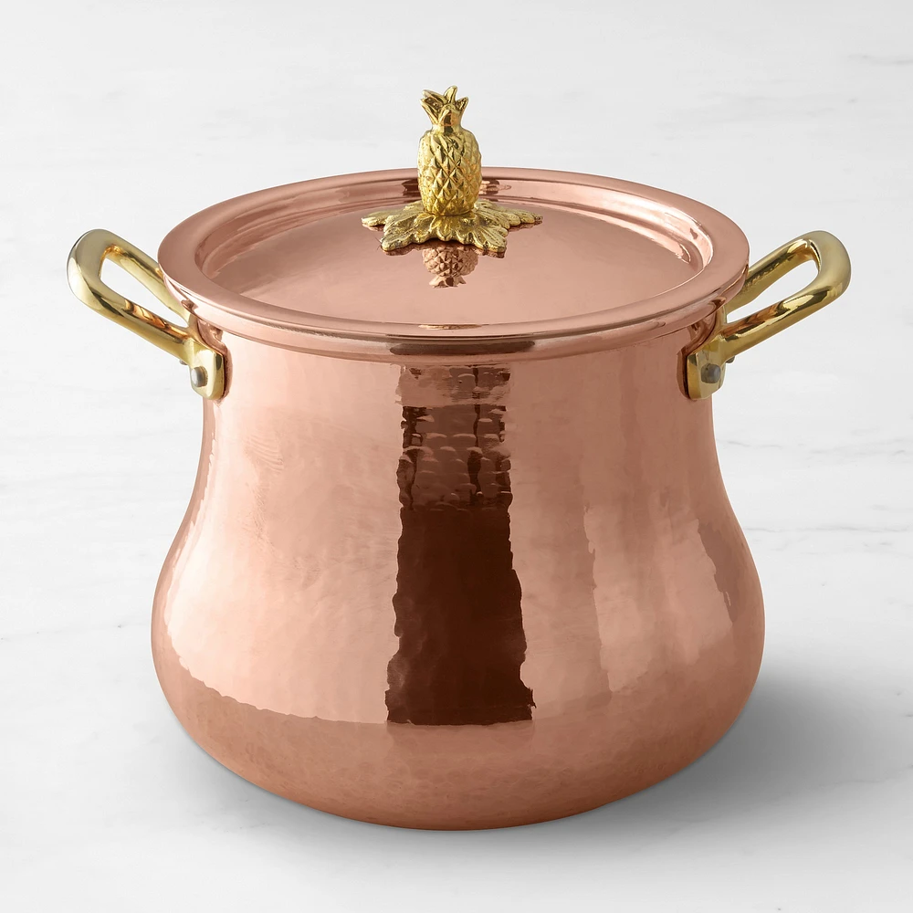 Ruffoni Historia Hammered Copper Stock Pot with Pineapple Knob, 5 1/2-Qt.