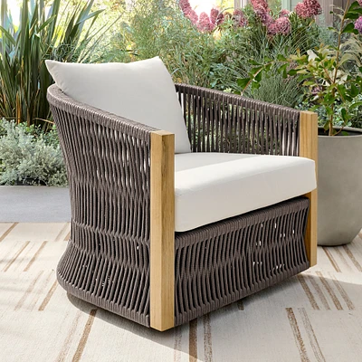 Pasadena Outdoor Teak and Brown Rope Swivel Chair