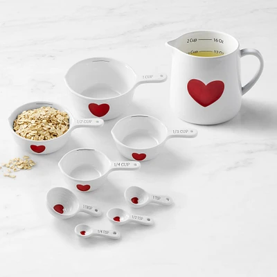 Williams Sonoma Ceramic Heart Cups + Spoons and Liquid Measuring Cup Set