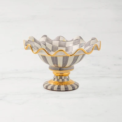 MacKenzie-Childs Sterling Check Ceramic Compote