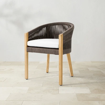 Pasadena Outdoor Teak and Brown Rope Dining Armchair