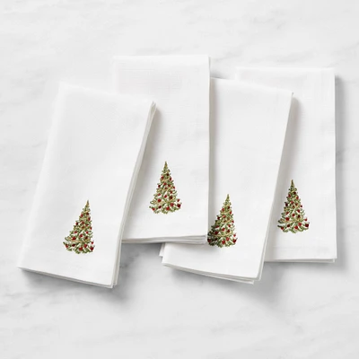 OPEN BOX: Embroidered Holiday Napkins, Set of 4, Noel