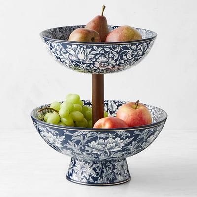 Morris & Co. x Williams Sonoma Bluebell Two Tiered Porcelain Fruit Bowl