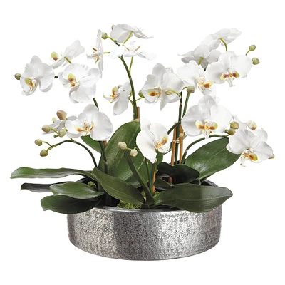 Faux Phalaenopsis in Aluminum Planter