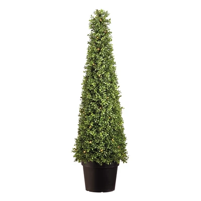 Pre-Lit UV Protected Faux Boxwood Cone Topiary in Pot, 48"