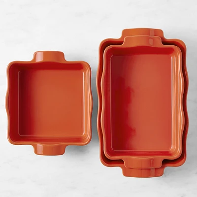 Emile Henry French Ceramic Ruffled Baker, Set of 3