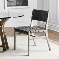 OPEN BOX: Stratton Dining Side Chair, Rustic Brown Leather, Black