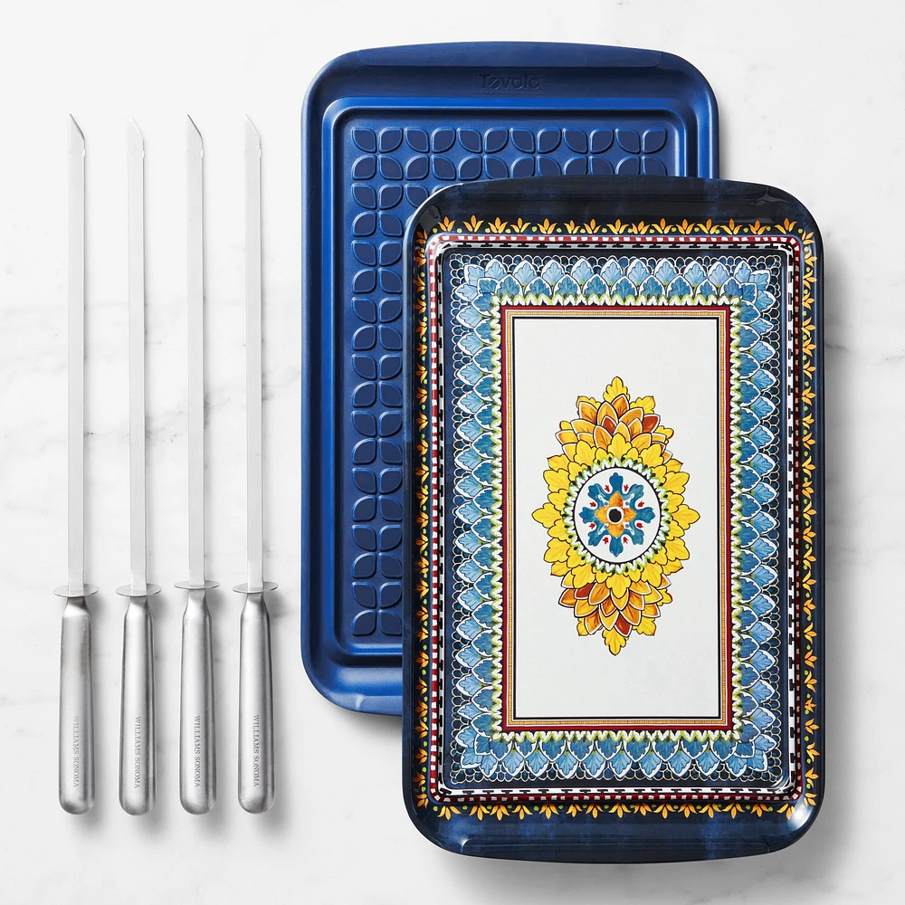 Sicily Grill Prep Trays with Stainless-Steel Skewers