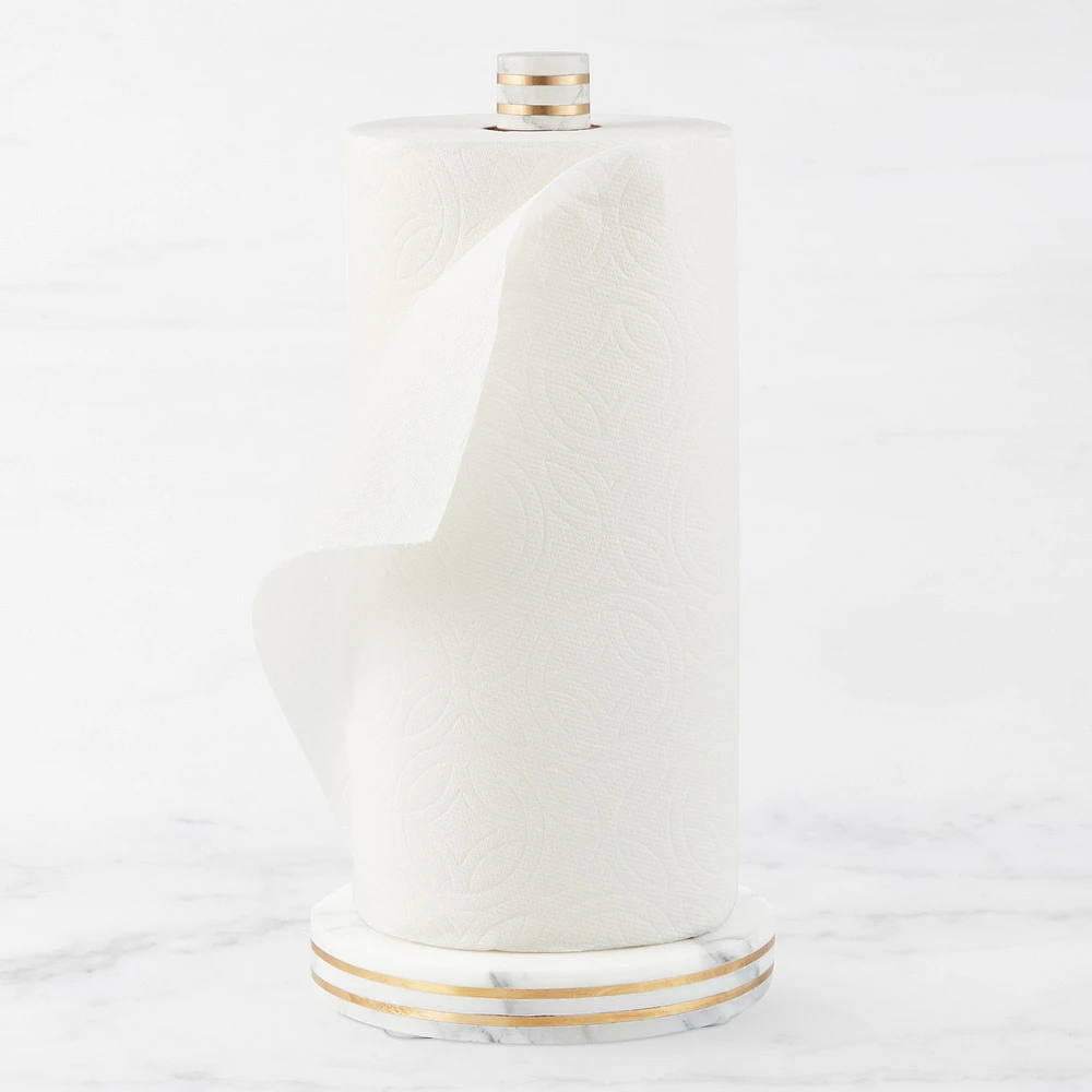 Williams Sonoma Arabescato Marble with Brass Inlay Paper Towel Holder