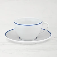 Apilco Tradition Blue-Banded Porcelain Cups & Saucers, Set of 4