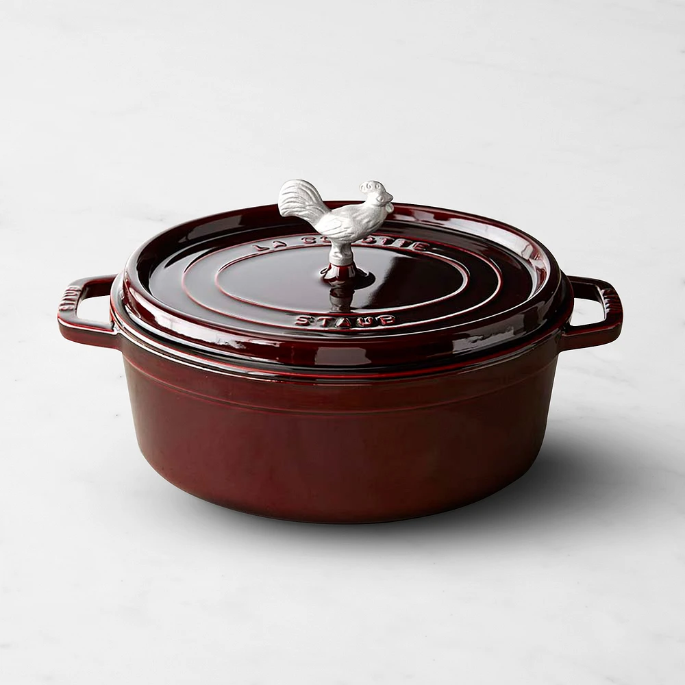 Staub Enameled Cast Iron Oval Dutch Oven, 5 3/4-Qt. with Animal Knob