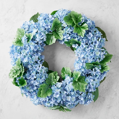 UV Protected Faux Blue Hydrangea Wreath, 27"