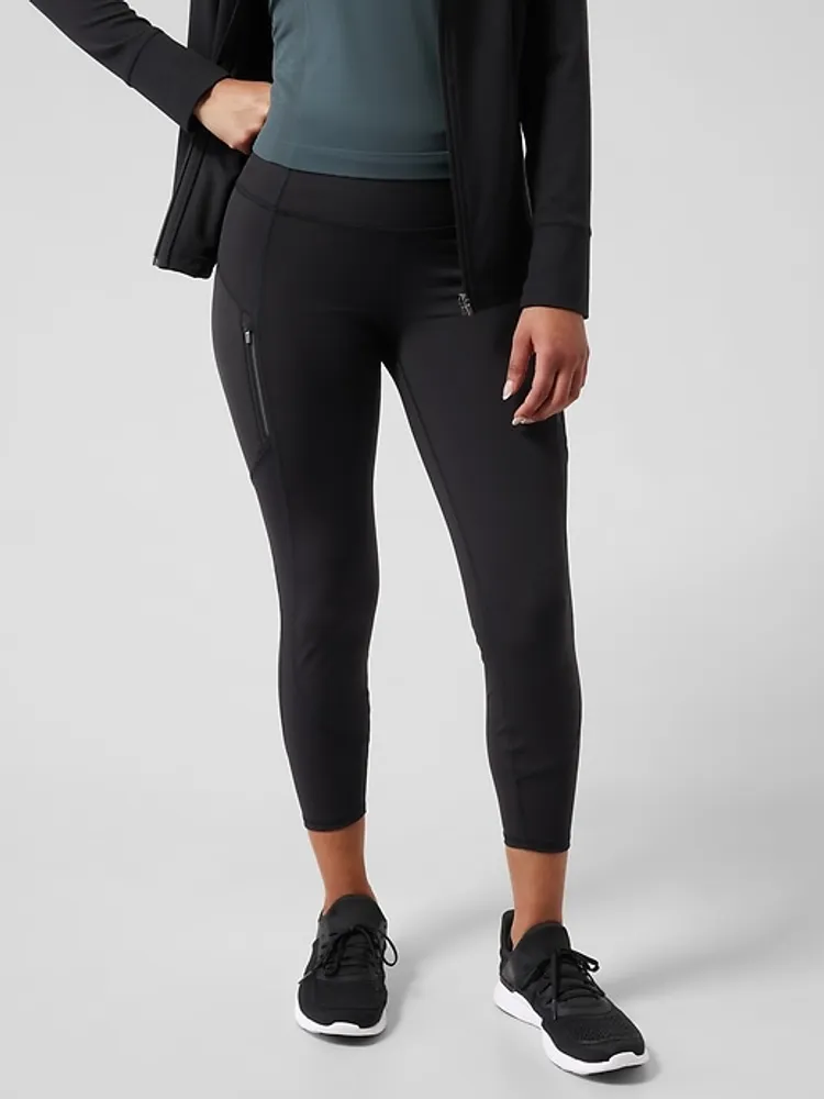 Athleta Womens Leggings XXS Black Compression Cropped Reflective Zip Pocket