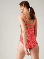 Square Neck Rib One Piece Swimsuit