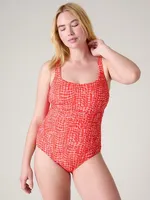 Square Neck Rib One Piece Swimsuit