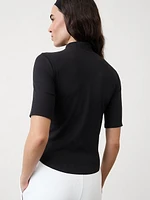 Signature Rib Mock Neck Elbow Sleeve Tee