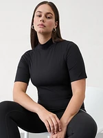 Signature Rib Mock Neck Elbow Sleeve Tee