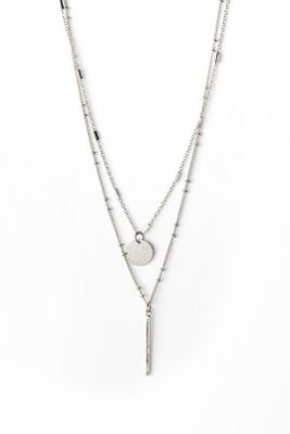 Double Layer Chain Necklace with Bar and Circle Pendant