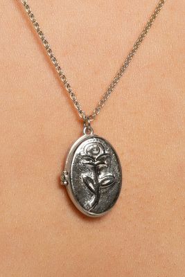 Necklace with Oval Locket Rose Design