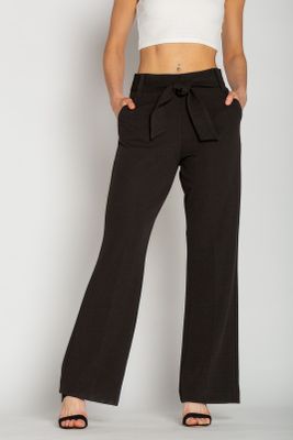 Knit Crepe Wide Leg Pant with Tie-Belt