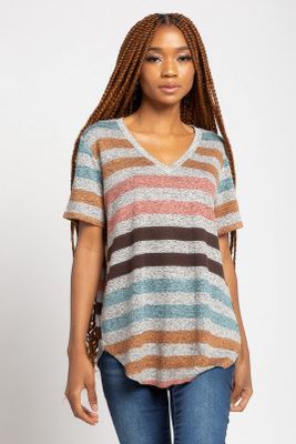 Stripe Supersoft Short Sleeve V-Neck