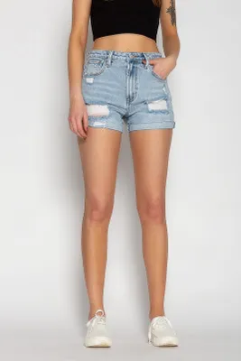 Almost Famous Light Wash Mom Short with Flipped Cuff