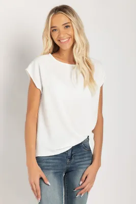 Airflow Short Sleeve Blouse with Knotted Hem