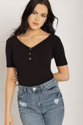 Ribbed Off Shoulder Elbow Sleeve Top