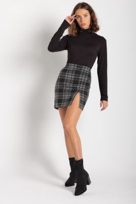 Adele Plaid Bodycon Skirt with Side Slit