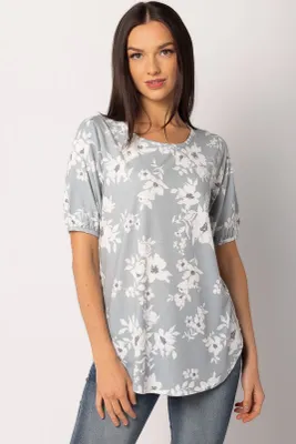 Floral Jersey Puff Sleeve Top