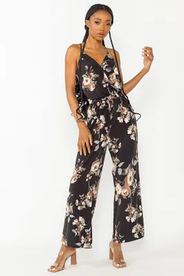 Floral Spaghetti Strap Crossover Jumpsuit