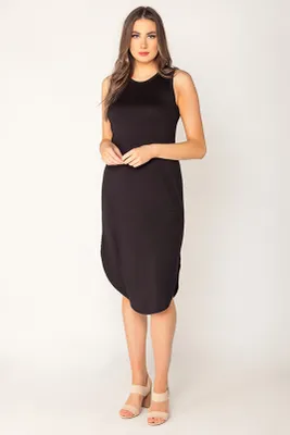 Brushed Sleeveless Midi Dress with Shirttail Hem