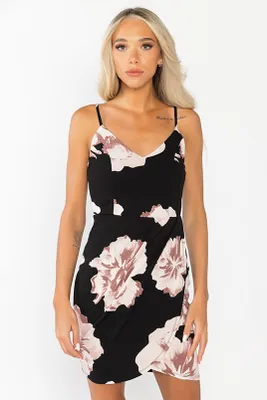 Large Floral V-Neck Dress with Crossover Skirt