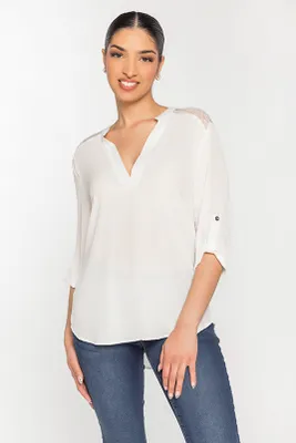 Half Placket Blouse with Lace Insert