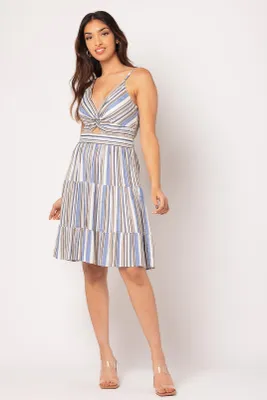 Stripe Knotted Bust Tiered Dress with Cut-Out