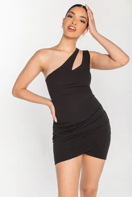 Scuba Crepe 1-Shoulder Dress