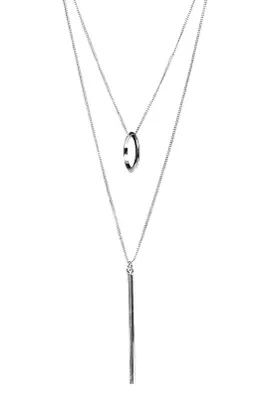 Double Necklace with Bar and Circle Pendant
