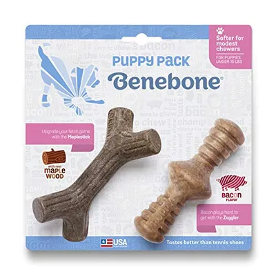 Benebone - Puppy Chew Toy - Puppy 2 Pack Maplestick & Bacon Zaggler